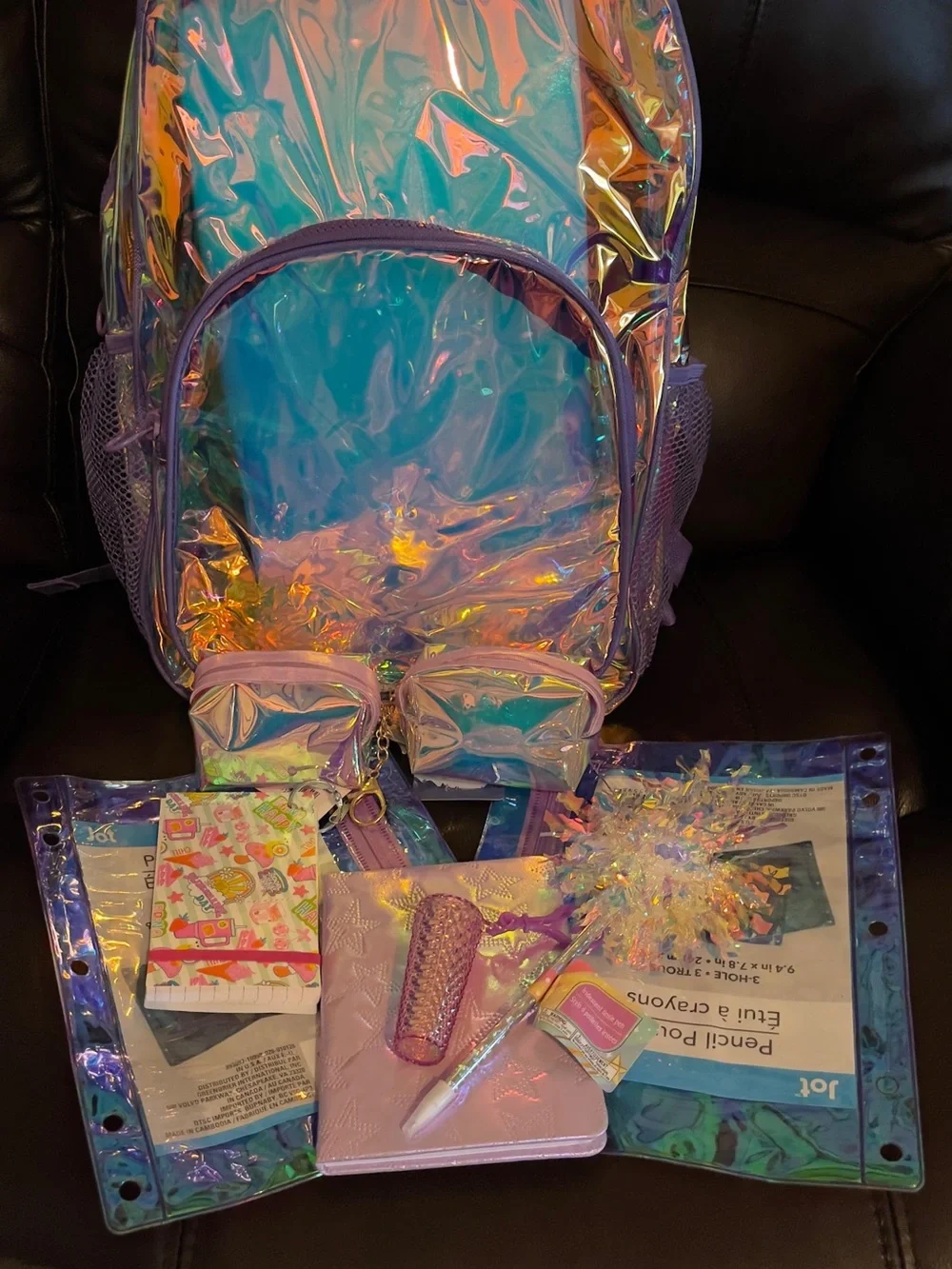 Holographic Purple Kids Backpack with Accessories